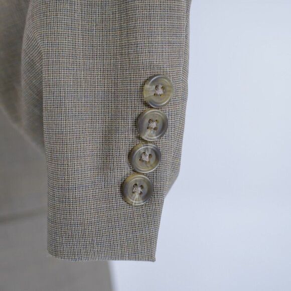 Chaps Ralph Lauren Wool Tan Gray Birdseye Check 40R 2 Button Sport Coat / Blazer - Picture 3 of 13